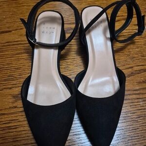 A New Day Black Pointed Toe Flats with Ankle Strap
